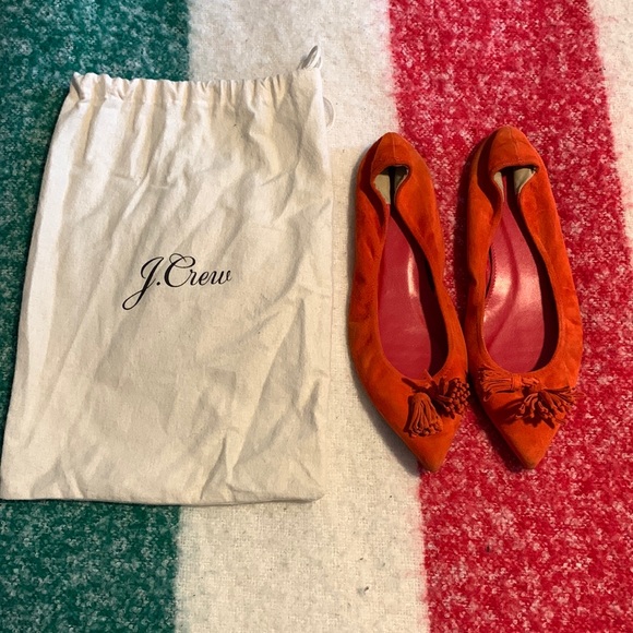 Jcrew sz. 9 suede poppy/orange flats - Picture 1 of 4